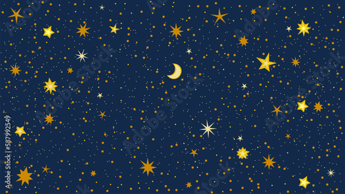 Stars sky moon hand drawn background vector