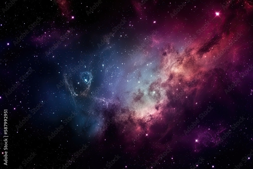 Naklejka premium A galaxy filled with colorful stars and nebulae, surrounded by a dark and mysterious outer space. background Generative AI