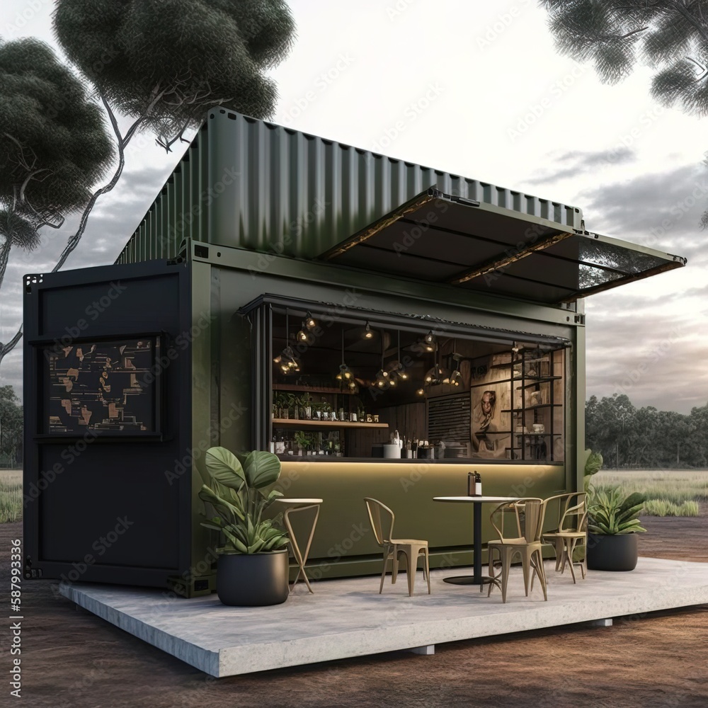 container bar pub restaurant, illustration concept of sustainability ...