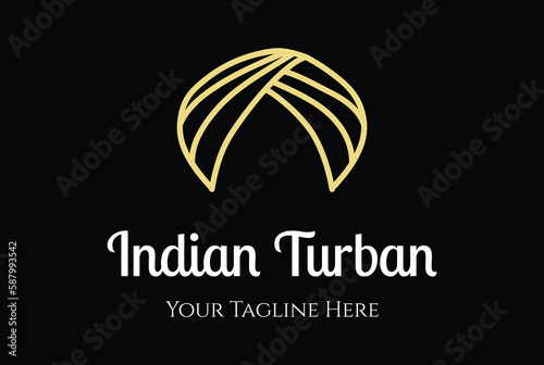 Luxury Golden Indian Turban Cap Hat Line Outline Monogram Logo Design