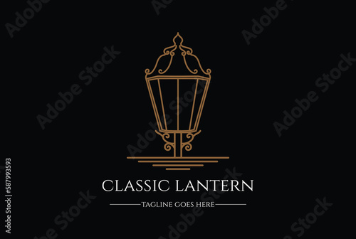 Elegant Luxury Classic Street Lamp Lantern Post Logo Design Vector
