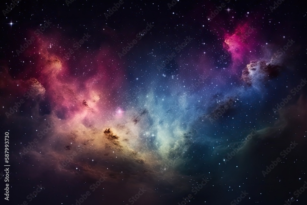 Fototapeta premium A galaxy filled with colorful stars and nebulae, surrounded by a dark and mysterious outer space. background Generative AI