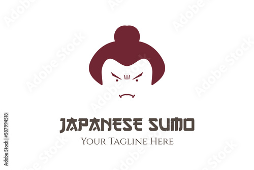 Simple Minimalist Japanese Cute Fat Sumo Man Hair Head Face Cartoon Character Mascot Logo