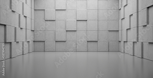 Abstract empty modern loft studio grey concrete plaster rough texture floor and wall  hallway room industrial architecture interior products display  presentation space background. 3d rendering.