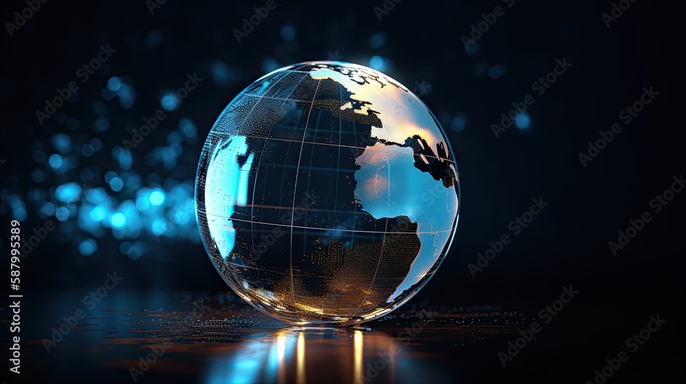 Tech and economy illustrated through an abstract globe focused on North America. Generative AI Tech and economy illustrated through an abstract globe focused on North America. Generative AI