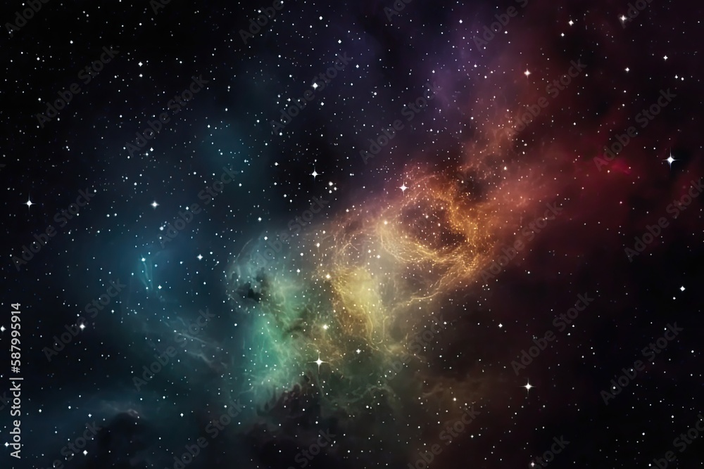 Naklejka premium A galaxy filled with colorful stars and nebulae, surrounded by a dark and mysterious outer space. background Generative AI