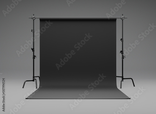 Billede på lærred Empty Photography studio soft box flash lighting equipment blank paper backdrop background