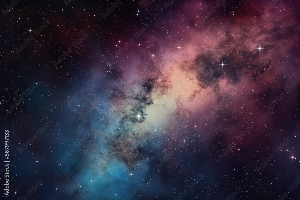 Fototapeta premium A galaxy filled with colorful stars and nebulae, surrounded by a dark and mysterious outer space. background Generative AI