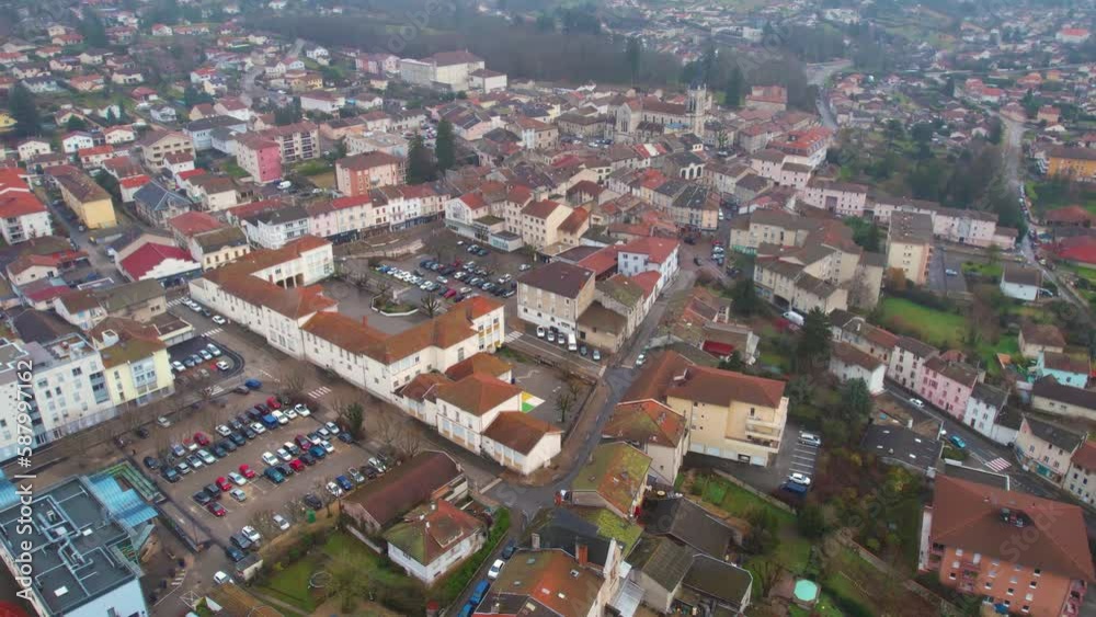 Aerial view of the city Ambérieu-en-Bugey in France on a cloudy afternoon in early spring Aerial view of the city Ambérieu-en-Bugey in France on a cloudy afternoon in early spring