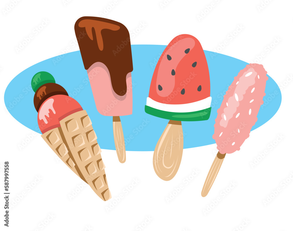 flat style ice cream summer vacation ice cream watermelon chocolate banner flat style ice cream summer vacation ice cream watermelon chocolate banner