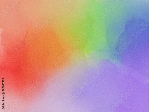 Tender rainbow colors watercolor blob  wash technique. Colorful horizontal gradient stain for lgbt design  isolated on white background. Colorful Watercolor. Grunge texture background.