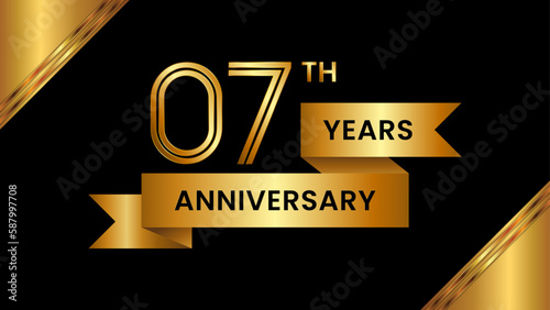 7th Anniversary. Anniversary template design with number and golden ribbon. Logo Vector Template photo