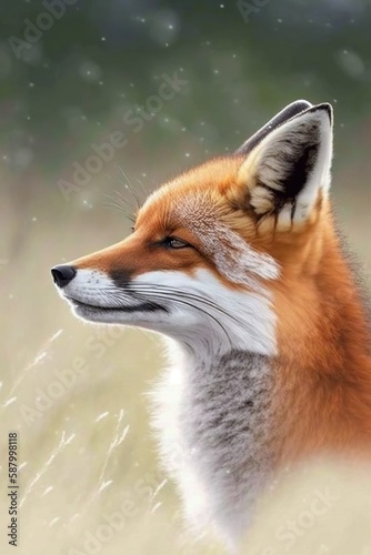 red fox portrait, red fox closeup in nature