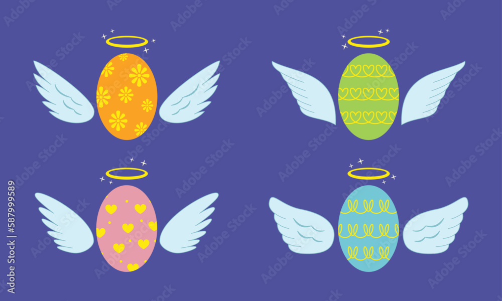 Easter Eggs, Eggs with Wings, Eggs with halo, Easter Elements