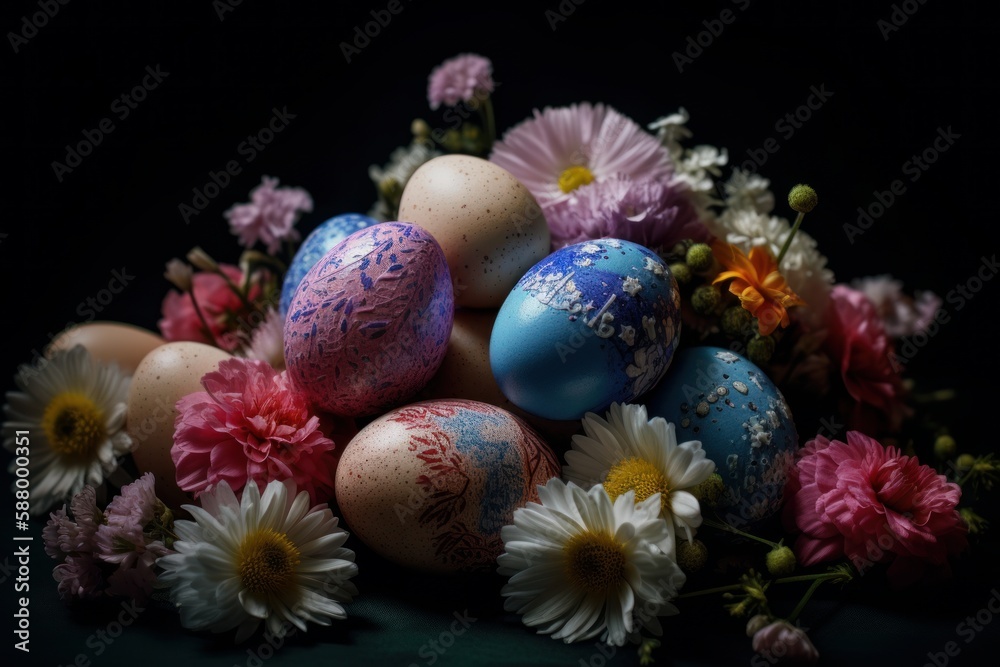 Obraz premium Easter eggs with flowers