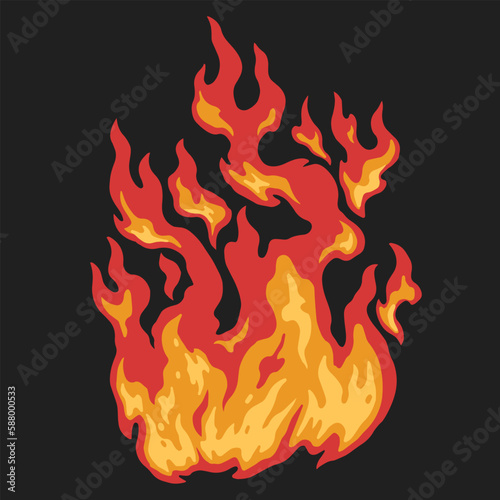 Flame burning colorful detailed emblem