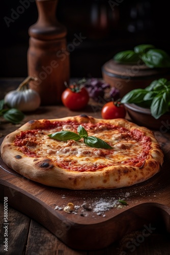 a Neapolitan pizza on a wooden board