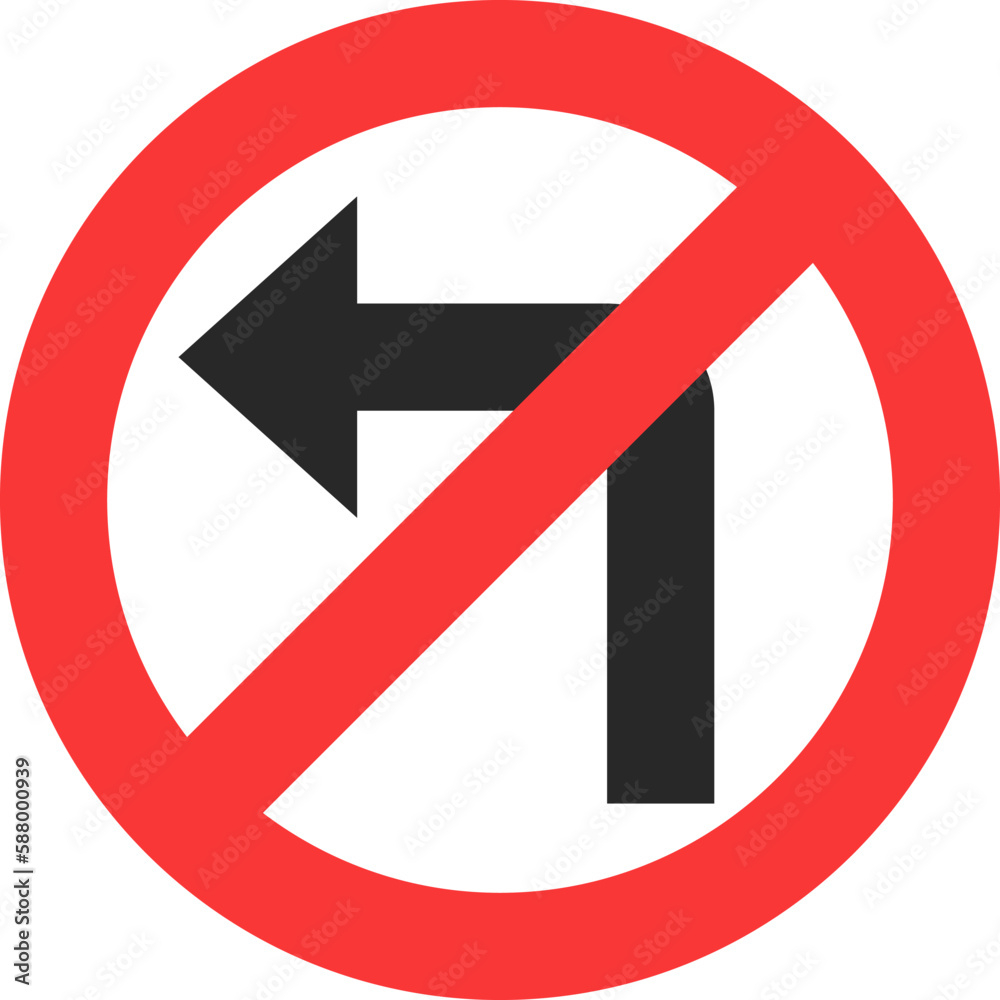 No turn left sign icon, Traffic sign vector illustration No turn left sign icon, Traffic sign vector illustration