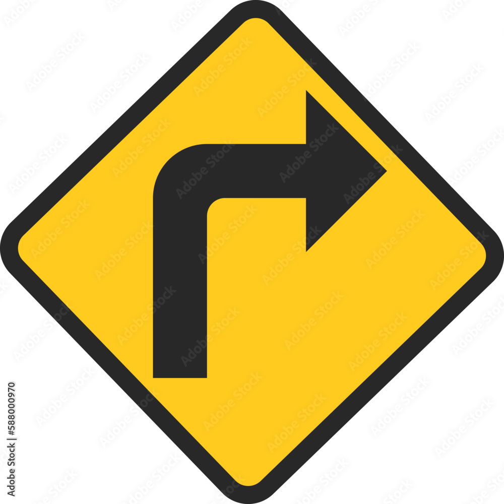 Turn right sign icon, Traffic sign vector illustration Turn right sign icon, Traffic sign vector illustration