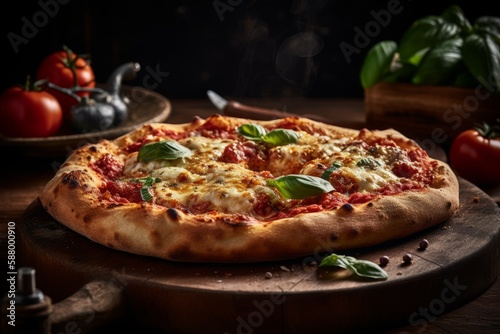 a Neapolitan pizza on a wooden board