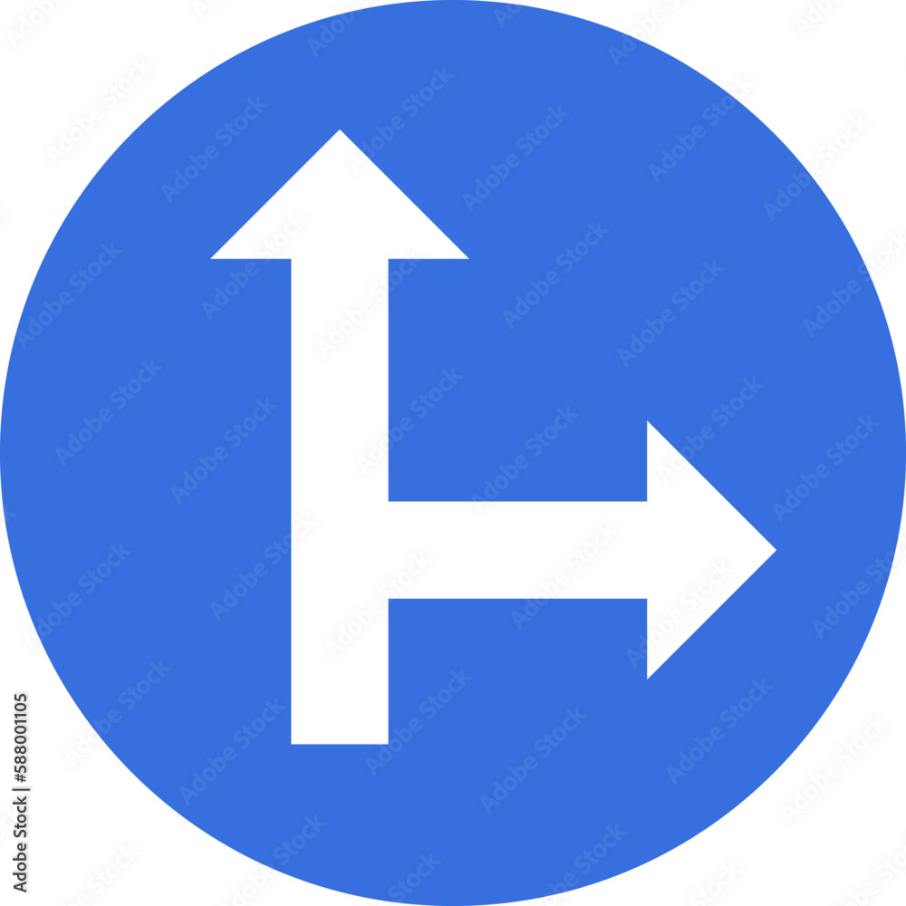Go straight or right sign icon, Traffic sign vector illustration Go straight or right sign icon, Traffic sign vector illustration