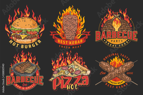 Fast food colorful set emblems