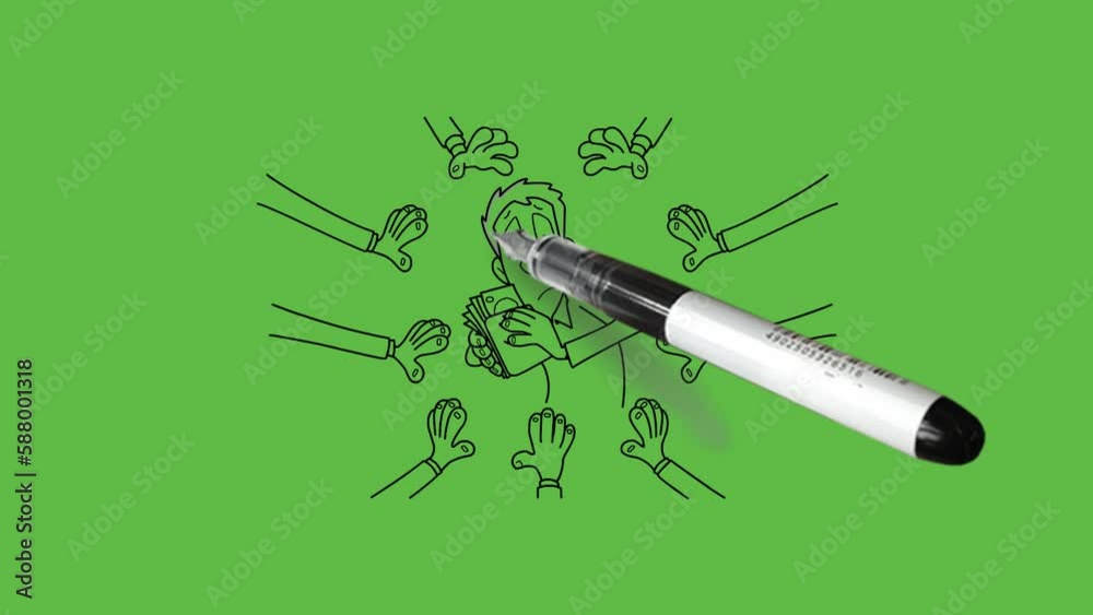 Draw many hand pushing to a man with black outline on abstract green screen background
Draw many hand pushing to a man with black outline on abstract green screen background