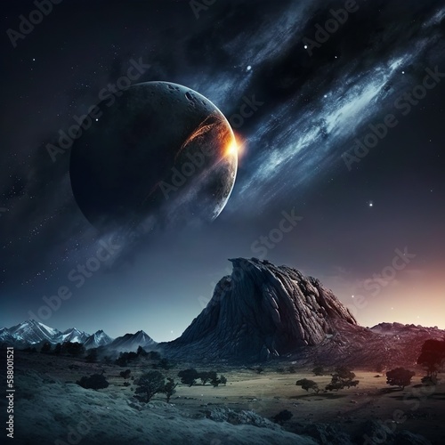 Desert under Interstellar Night Sky