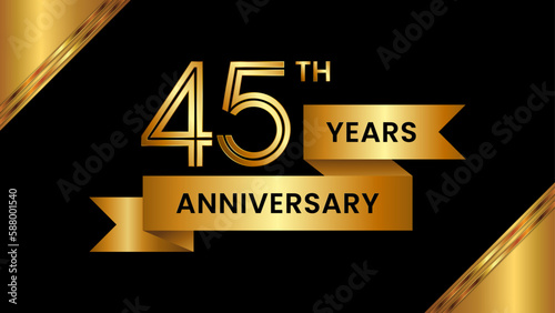 45th Anniversary. Anniversary template design with number and golden ribbon. Logo Vector Template photo