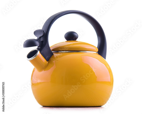 Traditional stainless steel stovetop kettle with whistle