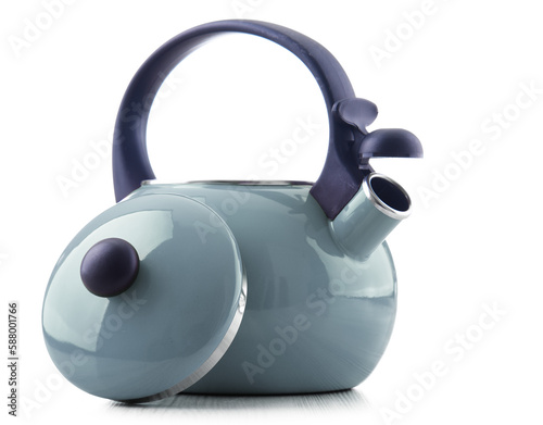 Traditional stainless steel stovetop kettle with whistle