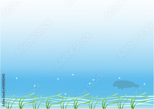 Background with manatee swimming in eelgrass bed