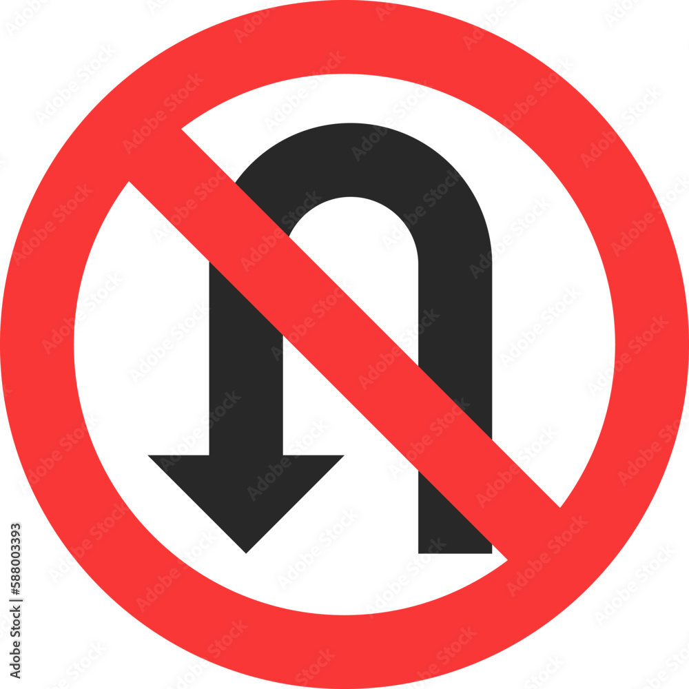 No U turn sign icon, Traffic sign vector illustration No U turn sign icon, Traffic sign vector illustration