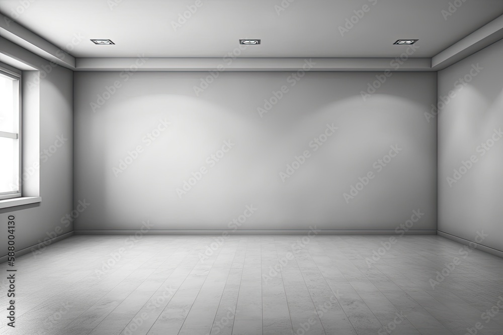 Illustration of an empty room with two windows and a blank white wall. Generative AI Illustration of an empty room with two windows and a blank white wall. Generative AI