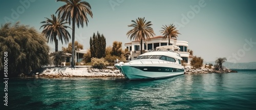 Luxury Yacht near a Private Island with Palms