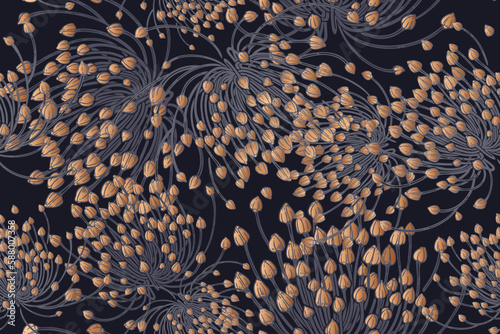 Seamless pattern. Decorative flowering herbs. Vector. Vintage.