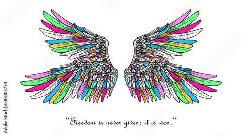 Patterned color angle bird wings for design of a t-shirt, bag, postcard, a poster and so on.