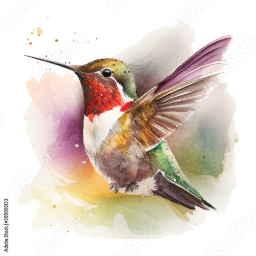 watercolor ruby-throated hummingbird. Vector illustration for greeting cards, invitations, and other printing and web projects.