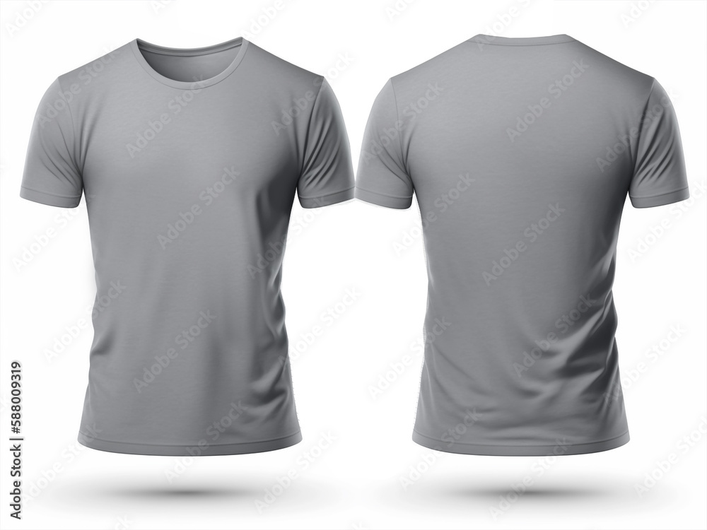 Grey T-shirt Front and back, Blank T-shirt Mockup Template For Design Stock  Illustration | Adobe Stock