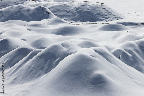 Pristine untouched snow on rolling hills