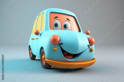 Happy smiling little car isolated. cartoon characters. generated ai