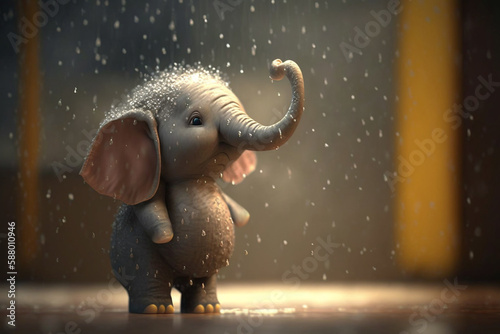 Rainy Day Fun  Adorable Little Elephant Playing in the Rainstorm