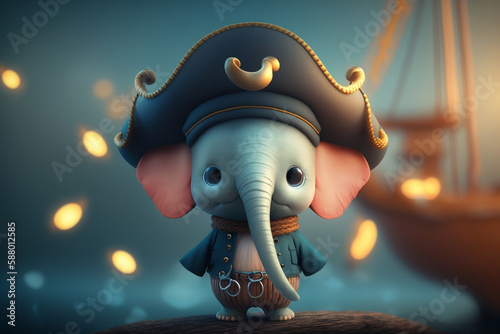 Adventurous Little Elephant in Pirate Attire Ready for Treasure Hunt photo