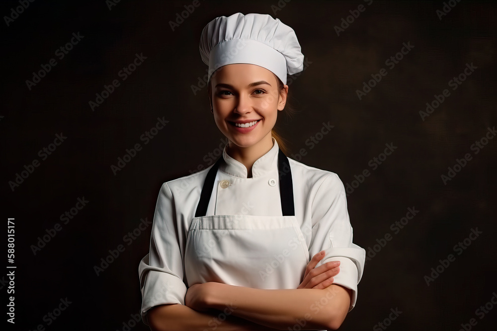 Smiling young woman chef cook in apron. Ai generated Smiling young woman chef cook in apron. Ai generated