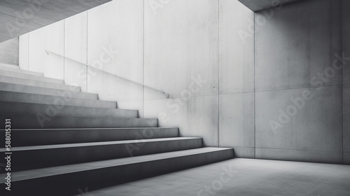 Abstract Modern Concrete Exterior Room, Large Staircase, Minimalist Architecture Style - Generative AI