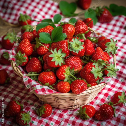 Strawberries in a basket  created with Generative AI technology.