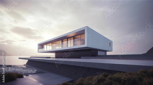 Architecture Design of Minimalist Luxury Futuristic House, Modern Style, Innovative Building - Generative AI