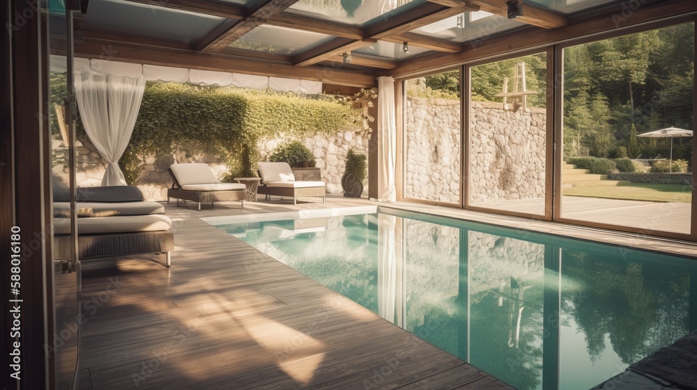 Fototapeta premium Interior Design Luxury Country House Outdoor Pool Area Stunning Exterior Generative AI