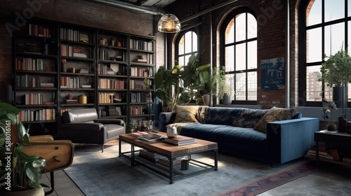 Loft Living Room Modern Urban Interior Design Spacious Apartment Generative AI	