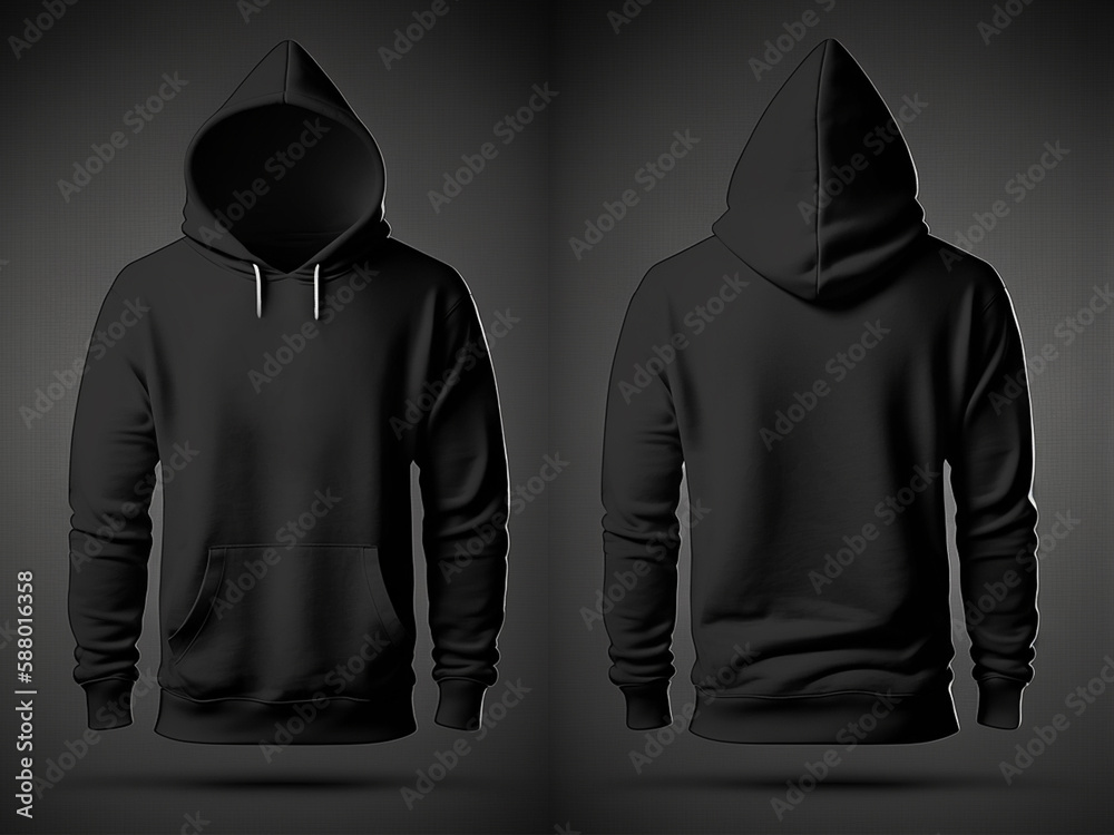 Black Hoodie Front and Back Mockup, Blank Black Hoodie Template Mockup  Stock Illustration | Adobe Stock